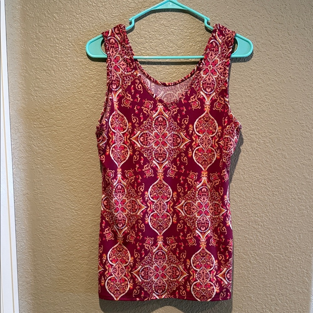 Honey and Lace Pink Patterned Reversible Tank Top - XL